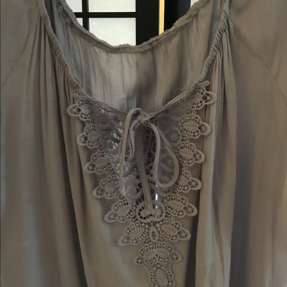 Gray  5XL sheer short sleeve blouse